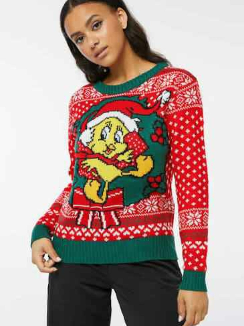 Warner Bros. Red & Green Tweety Holiday Crewneck Sweater